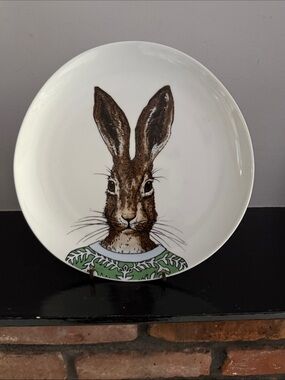 West Elm White Ceramic Plate with Black Logo